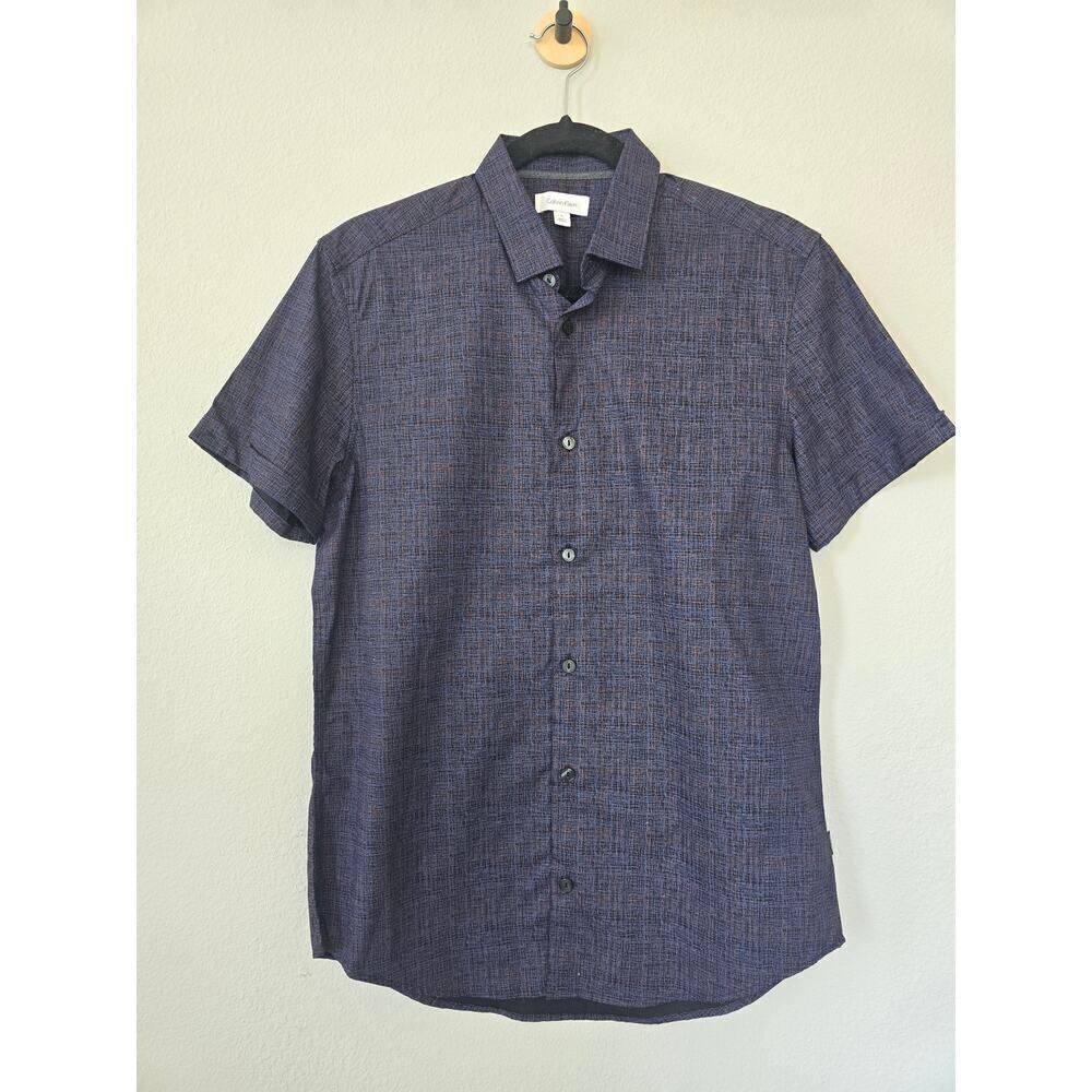 Calvin Klein Short Sleeve Shirt Purple Rust Grid Abstract Grid Men's Size S